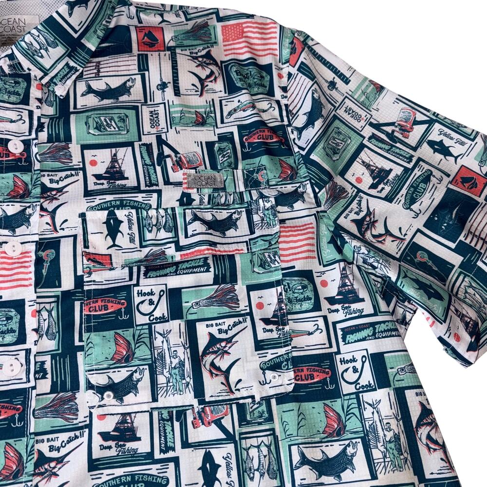 Ocean Coast Men's XL Fishing Button Up Shirt All Over Nautica Print‎ - Picture 4 of 10